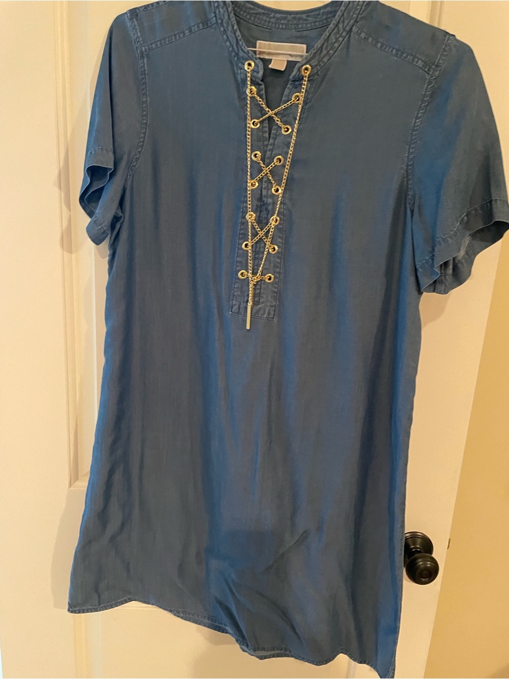 Michael Kors Blue Lace-Up Short Sleeve Dress